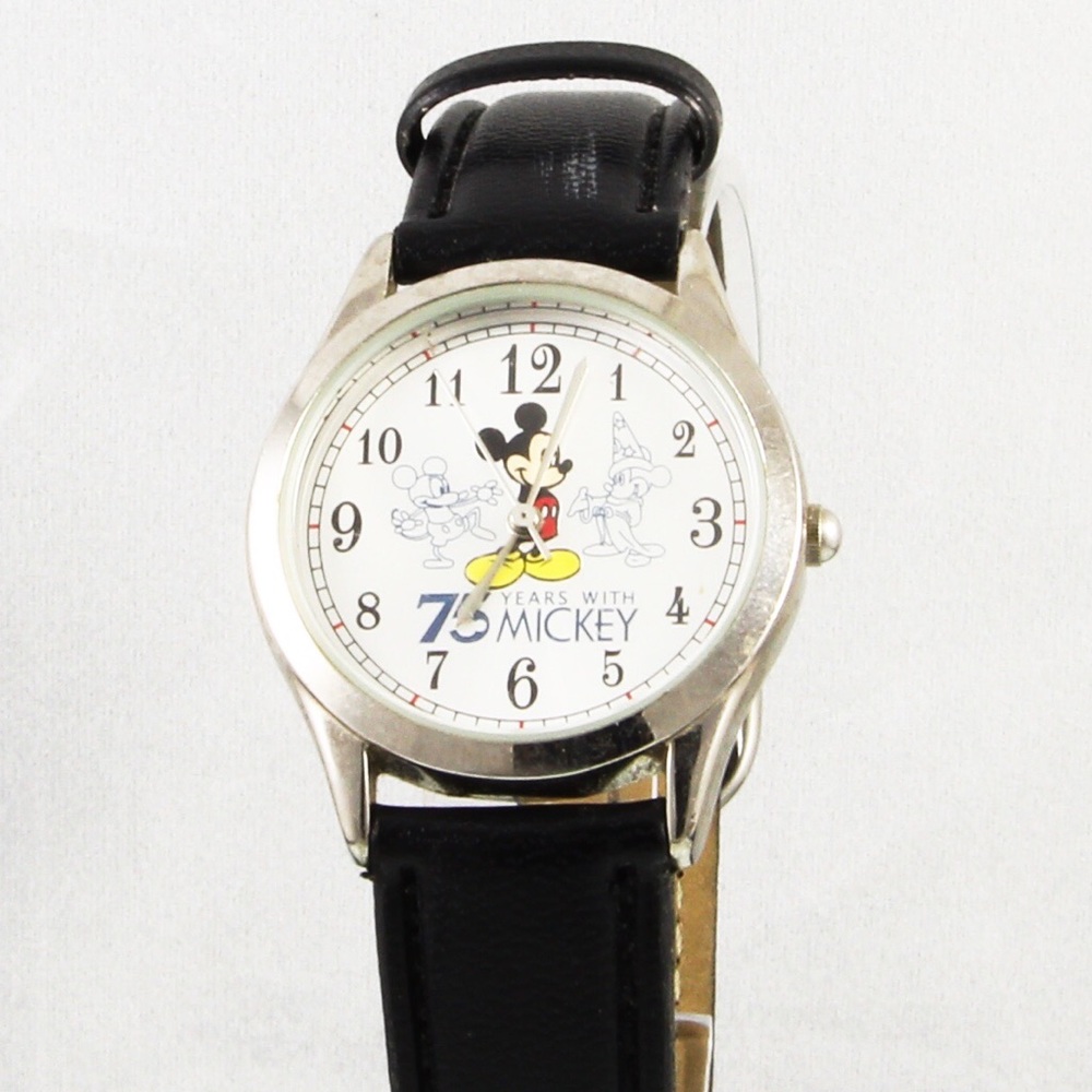 Black Leather Strap Mickey Mouse Anniversary Watch